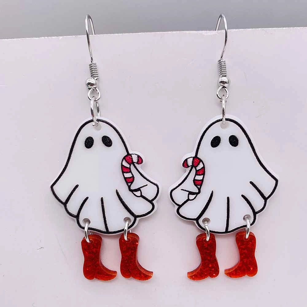 Wholesale Christmas Ornaments Ghost Dinosaur Santa Bell Acrylic Pendant Earrings