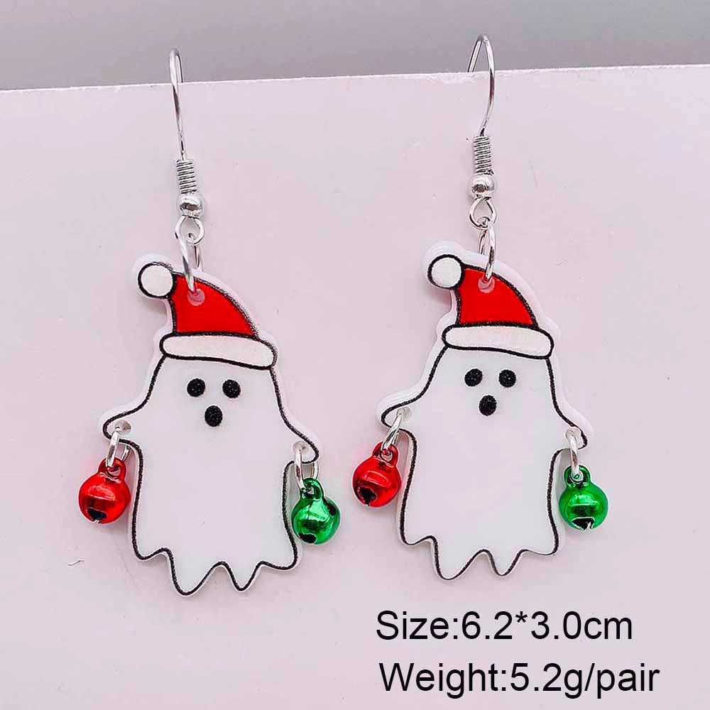 Wholesale Christmas Ornaments Ghost Dinosaur Santa Bell Acrylic Pendant Earrings