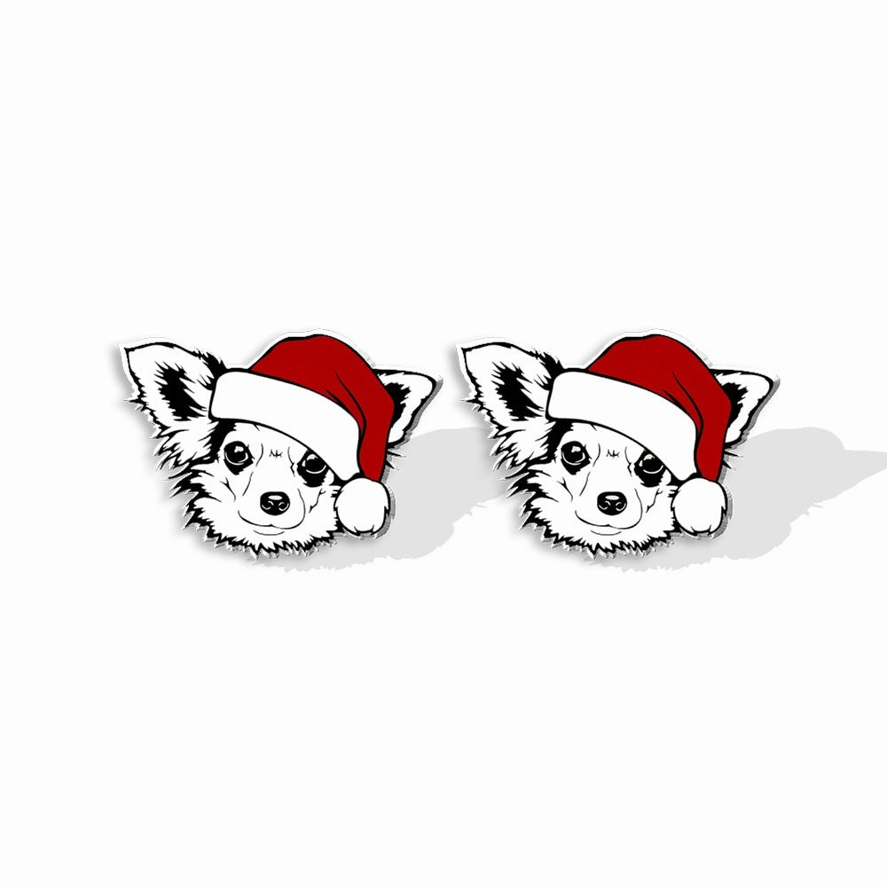 Wholesale Christmas Pet Collie Christmas Hat Corgi Resin Earrings