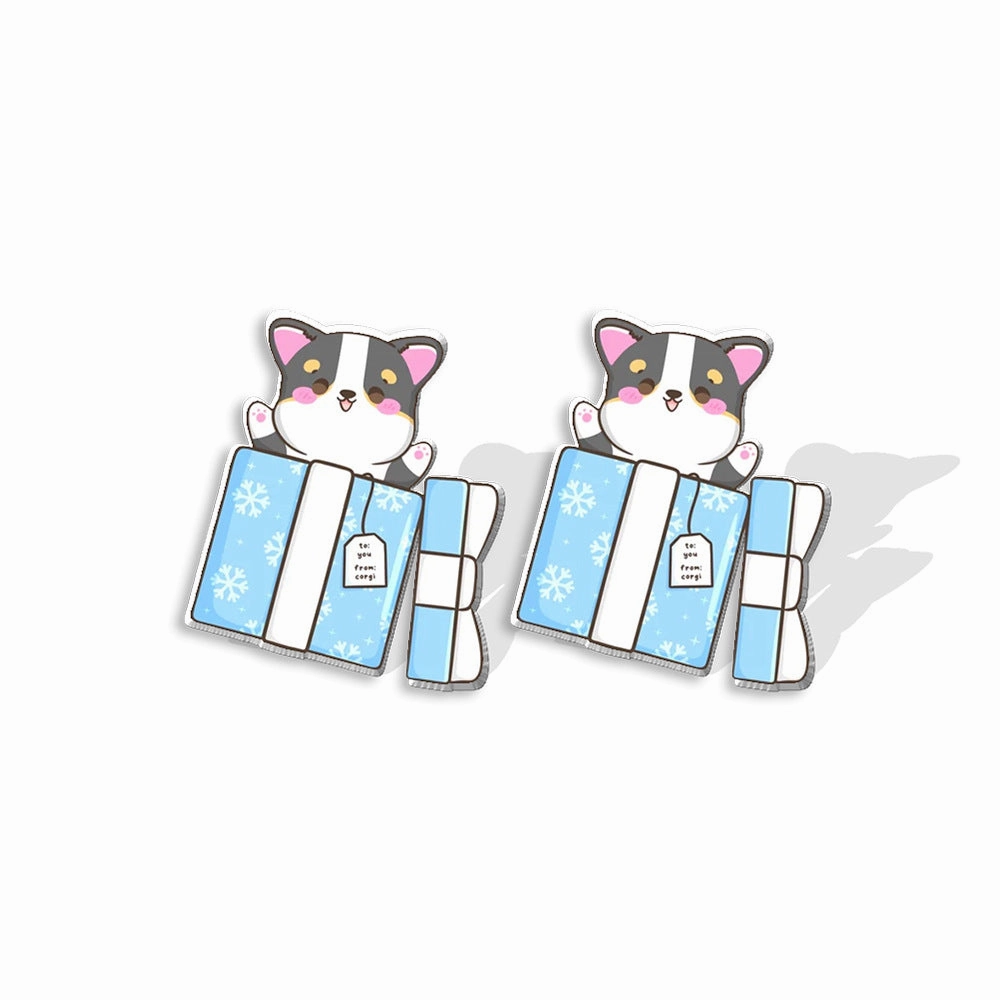 Wholesale Christmas Pet Collie Christmas Hat Corgi Resin Earrings