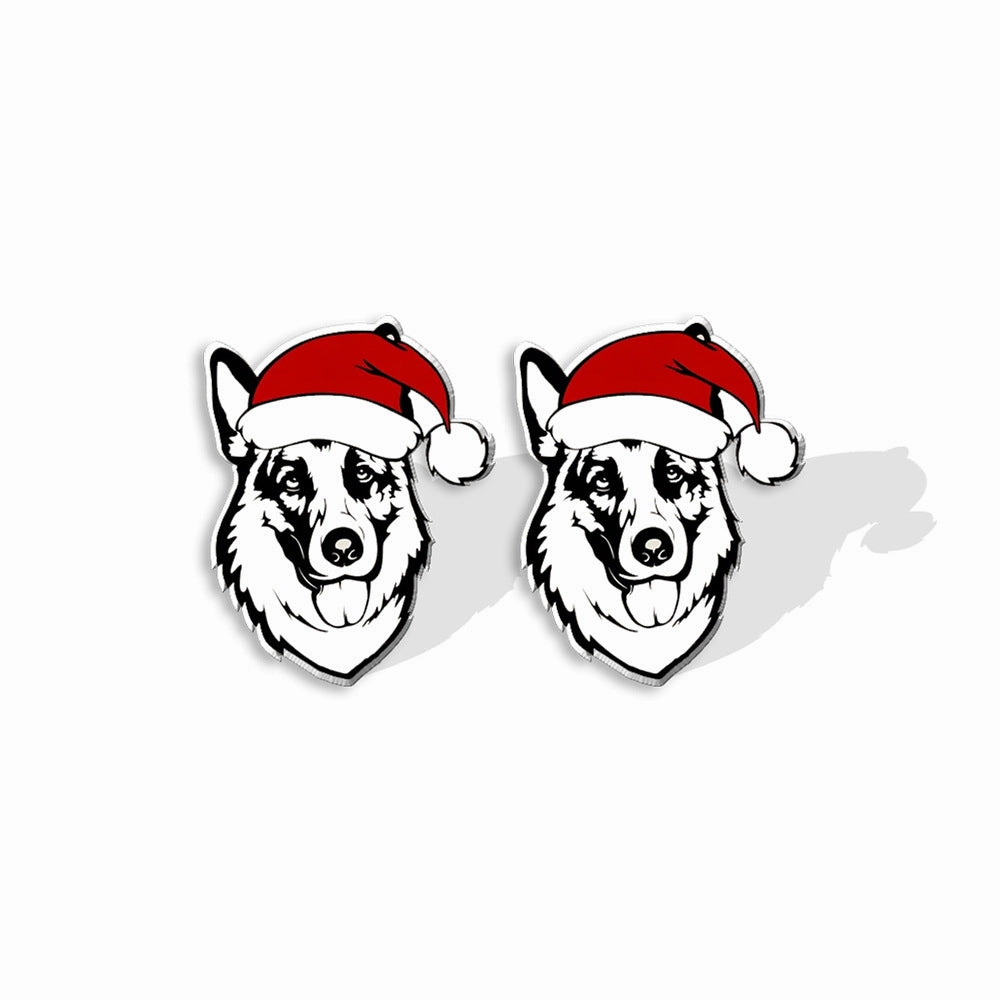 Wholesale Christmas Pet Collie Christmas Hat Corgi Resin Earrings
