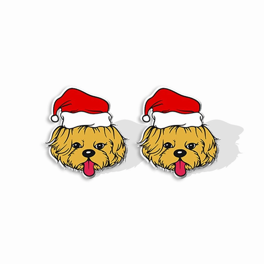Wholesale Christmas Pet Collie Christmas Hat Corgi Resin Earrings