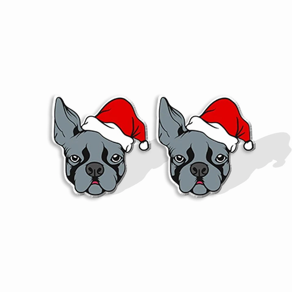 Wholesale Christmas Pet Collie Christmas Hat Corgi Resin Earrings