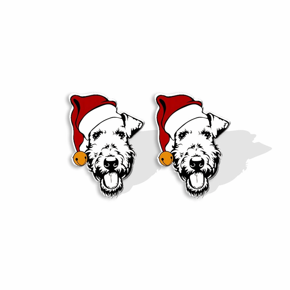 Wholesale Christmas Pet Collie Christmas Hat Corgi Resin Earrings