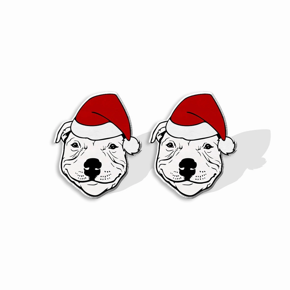 Wholesale Christmas Pet Collie Christmas Hat Corgi Resin Earrings