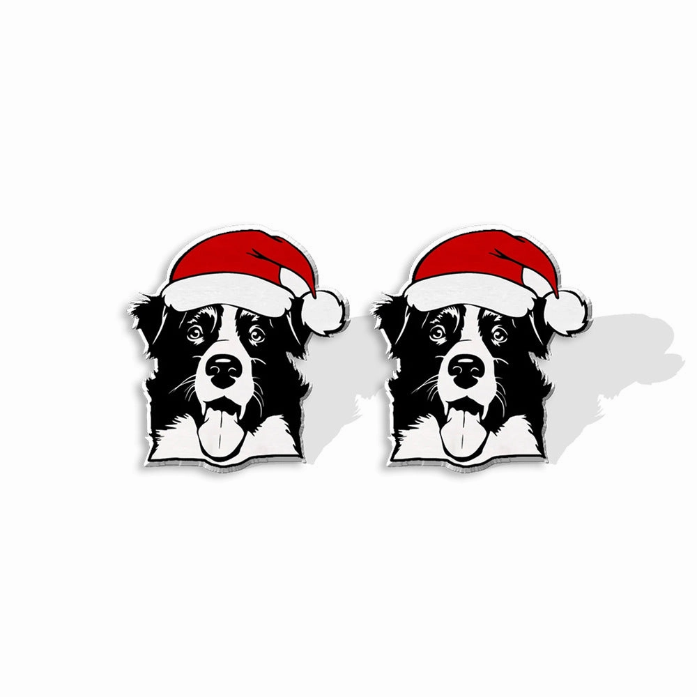 Wholesale Christmas Pet Collie Christmas Hat Corgi Resin Earrings