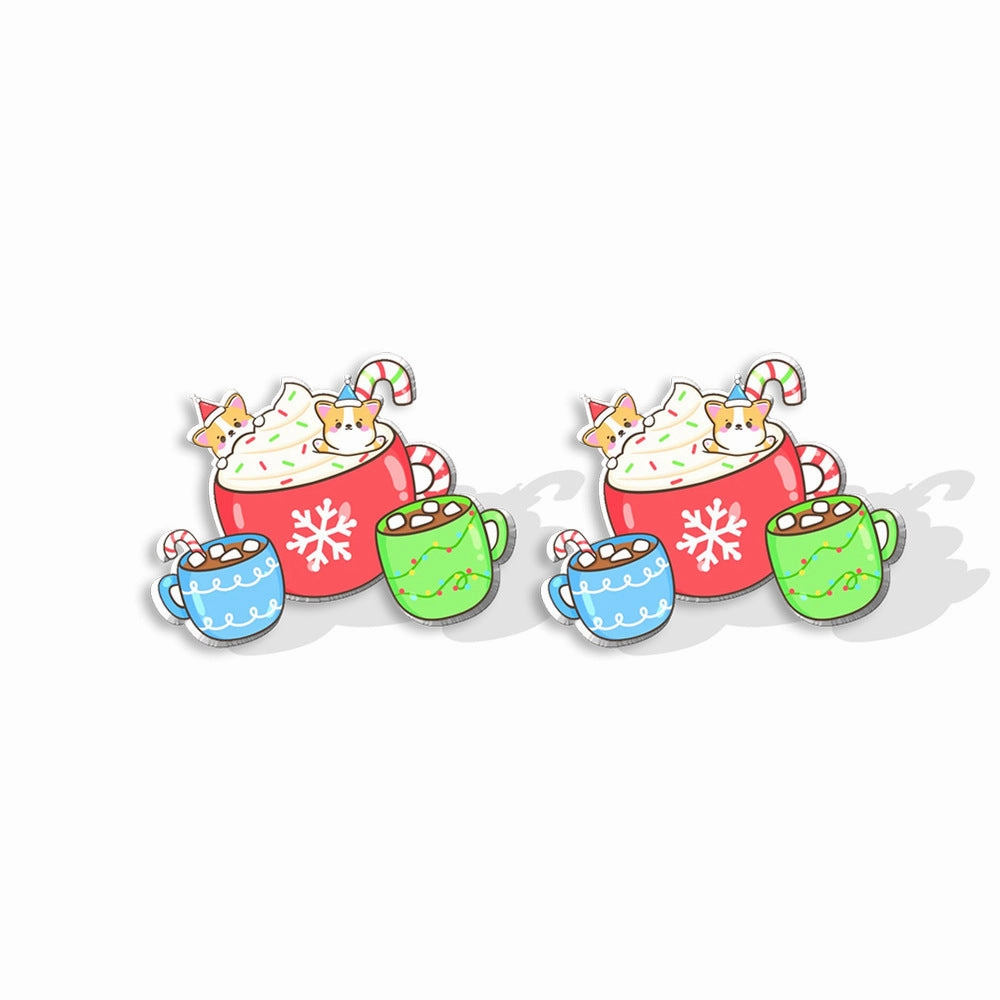 Wholesale Christmas Pet Collie Christmas Hat Corgi Resin Earrings