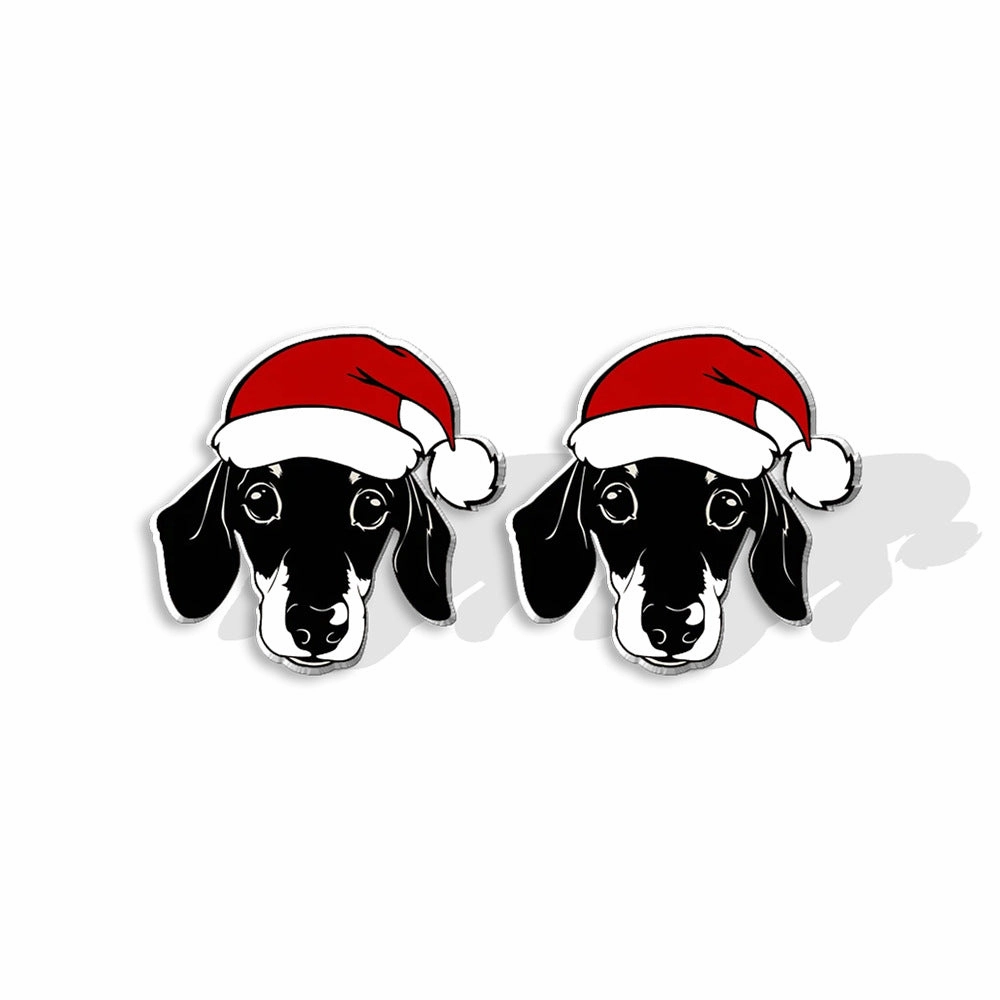 Wholesale Christmas Pet Collie Christmas Hat Corgi Resin Earrings