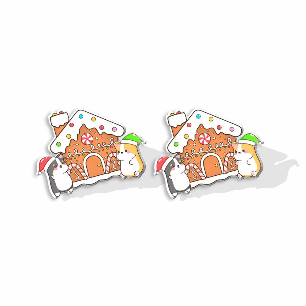 Wholesale Christmas Pet Collie Christmas Hat Corgi Resin Earrings