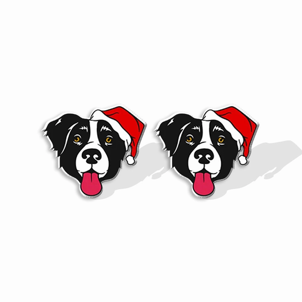 Wholesale Christmas Pet Collie Christmas Hat Corgi Resin Earrings