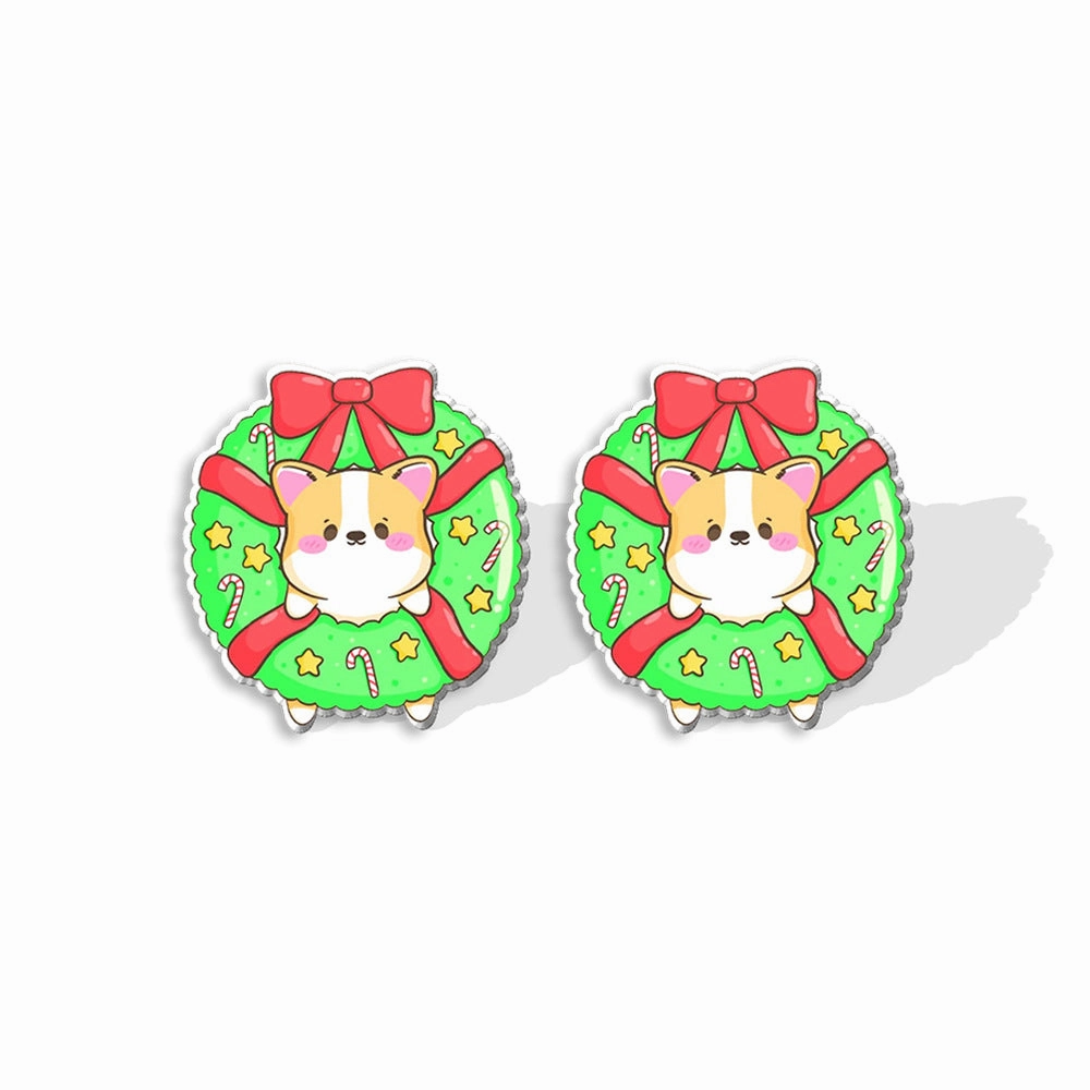 Wholesale Christmas Pet Collie Christmas Hat Corgi Resin Earrings