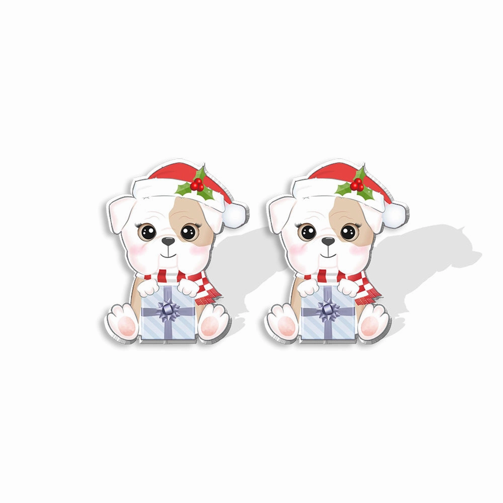 Wholesale Christmas Pet Collie Christmas Hat Corgi Resin Earrings