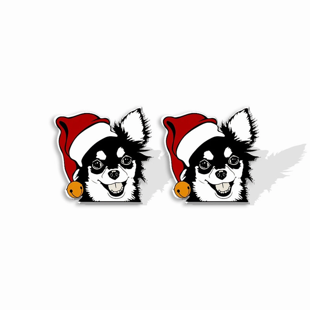 Wholesale Christmas Pet Collie Christmas Hat Corgi Resin Earrings