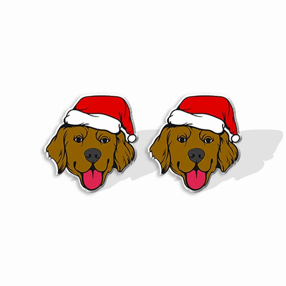 Wholesale Christmas Pet Collie Christmas Hat Corgi Resin Earrings