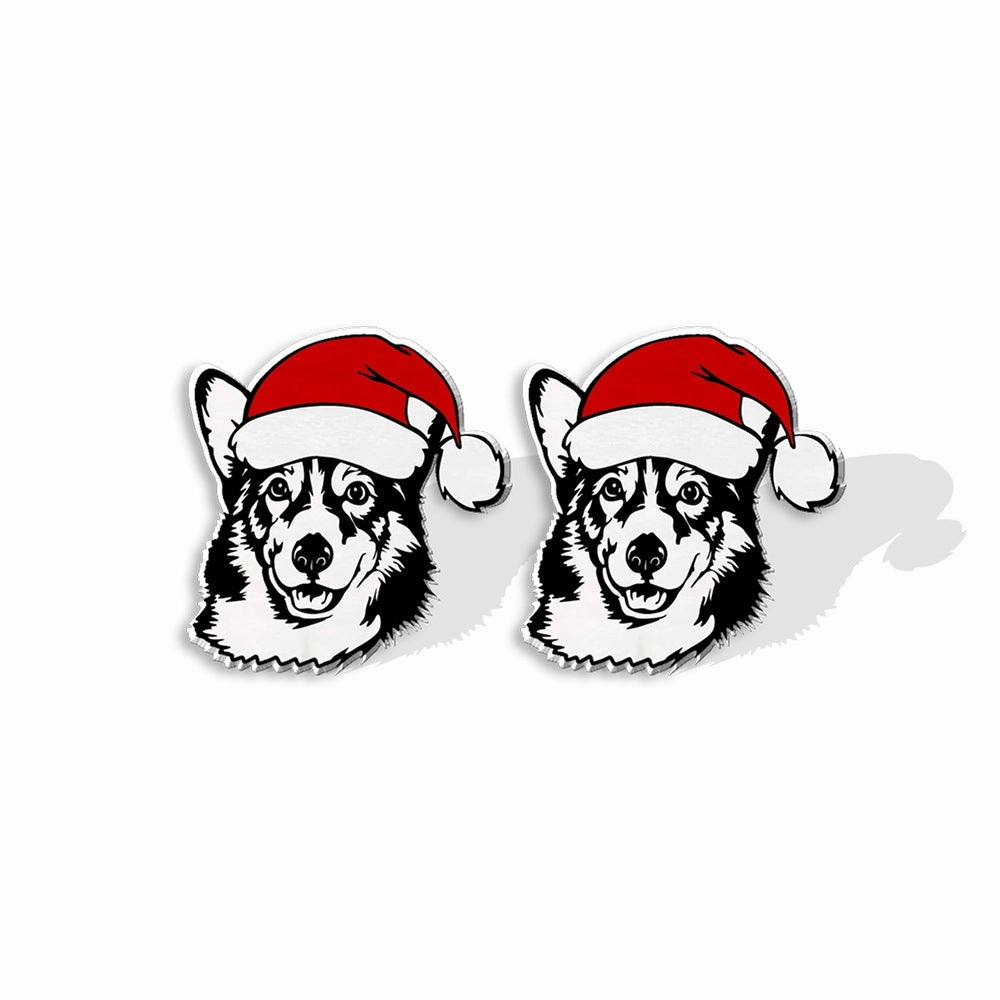 Wholesale Christmas Pet Collie Christmas Hat Corgi Resin Earrings