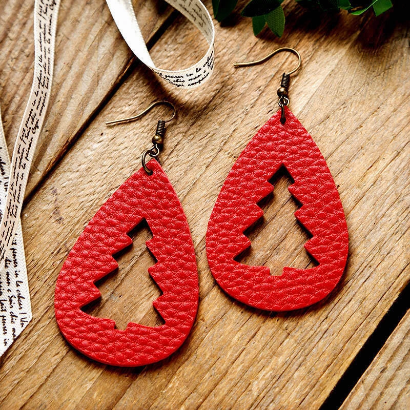 Wholesale Christmas Plaid Christmas Tree Leopard Print Leather Earrings
