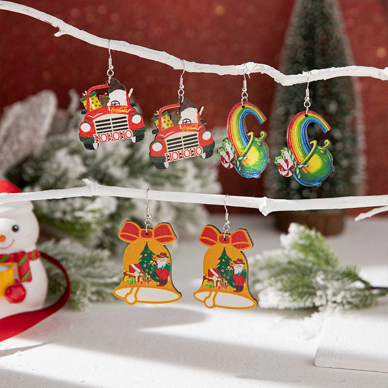 Wholesale Christmas Rainbow Wooden Earrings