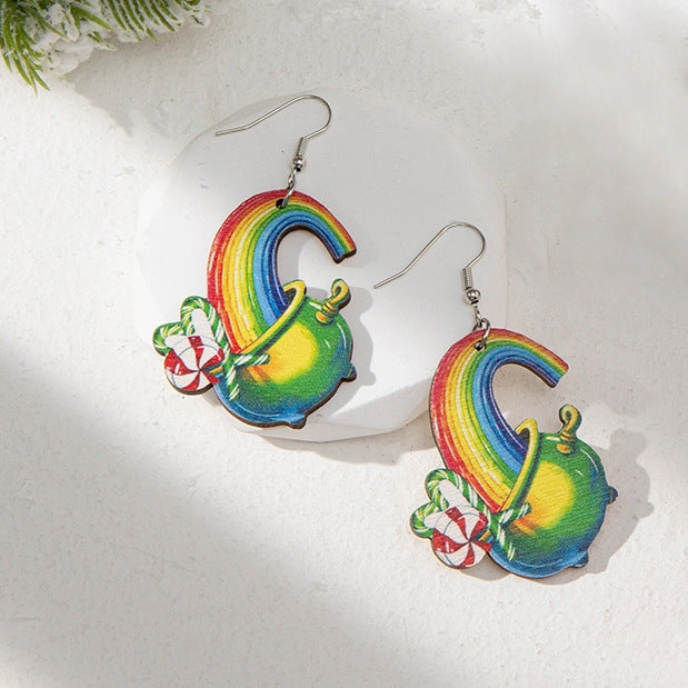 Wholesale Christmas Rainbow Wooden Earrings