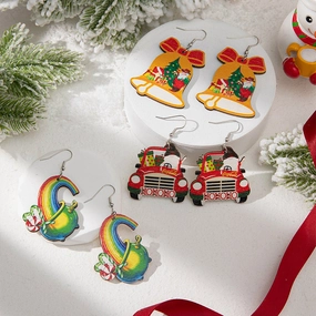 Wholesale Christmas Rainbow Wooden Earrings