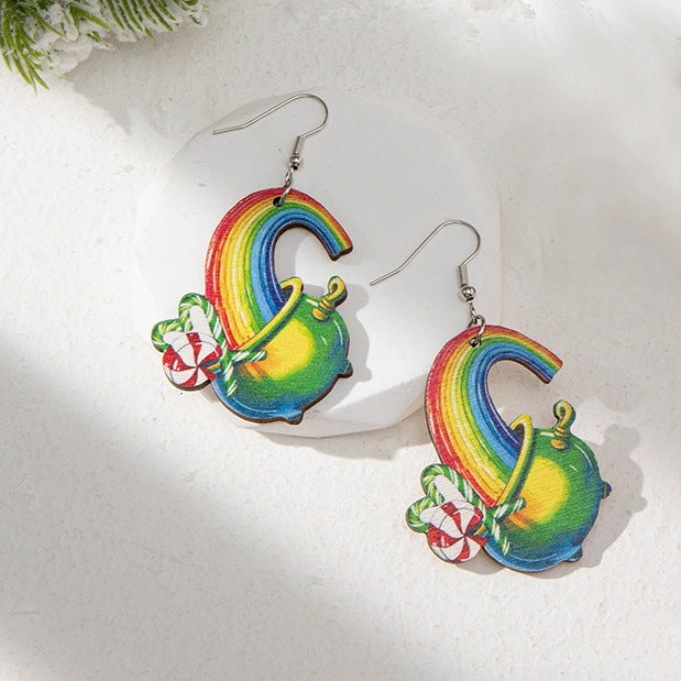 Wholesale Christmas Rainbow Wooden Earrings