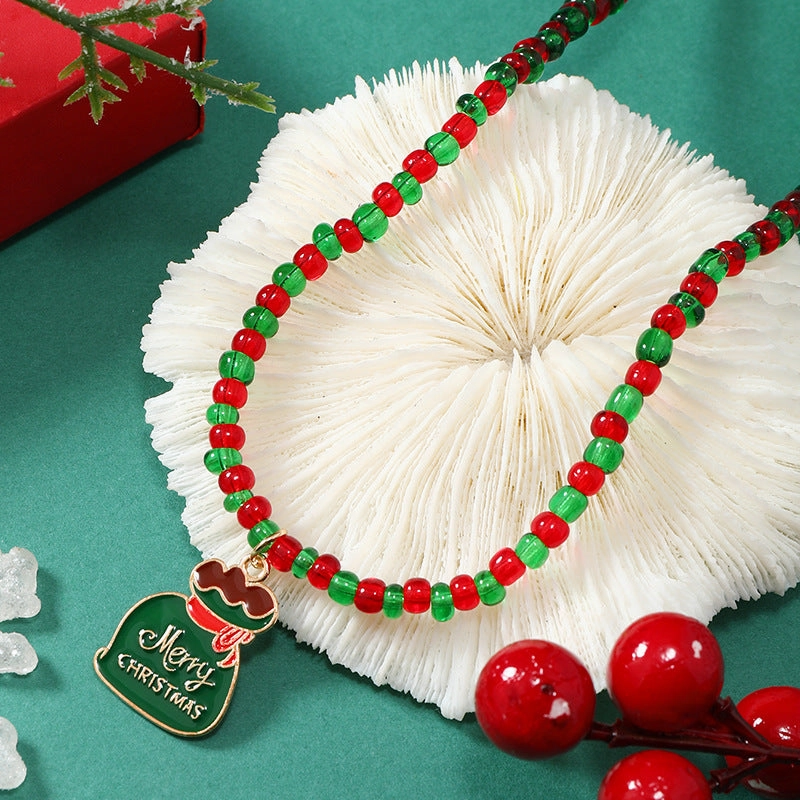 Wholesale Christmas Red and Green Ball Bead Alloy Necklace