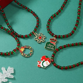 Wholesale Christmas Red and Green Ball Bead Alloy Necklace