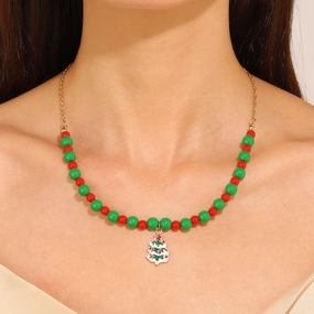 Wholesale Christmas Red and Green Rice Beads Beaded Necklace Clavicle Chain