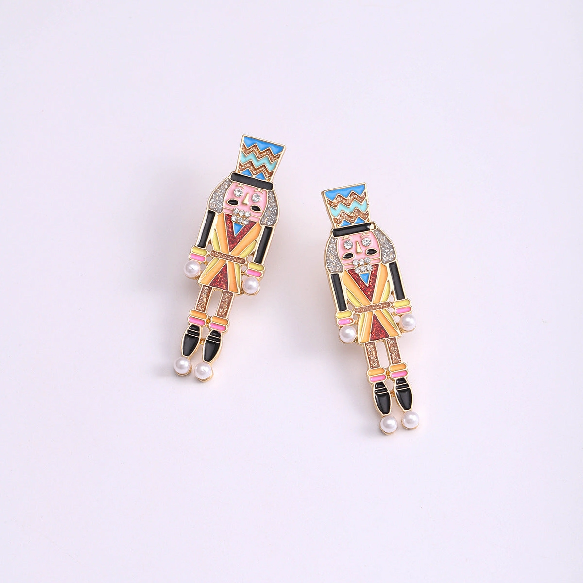 Wholesale Christmas Red Guards Diamond Drip Oil Earrings