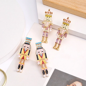Wholesale Christmas Red Guards Diamond Drip Oil Earrings