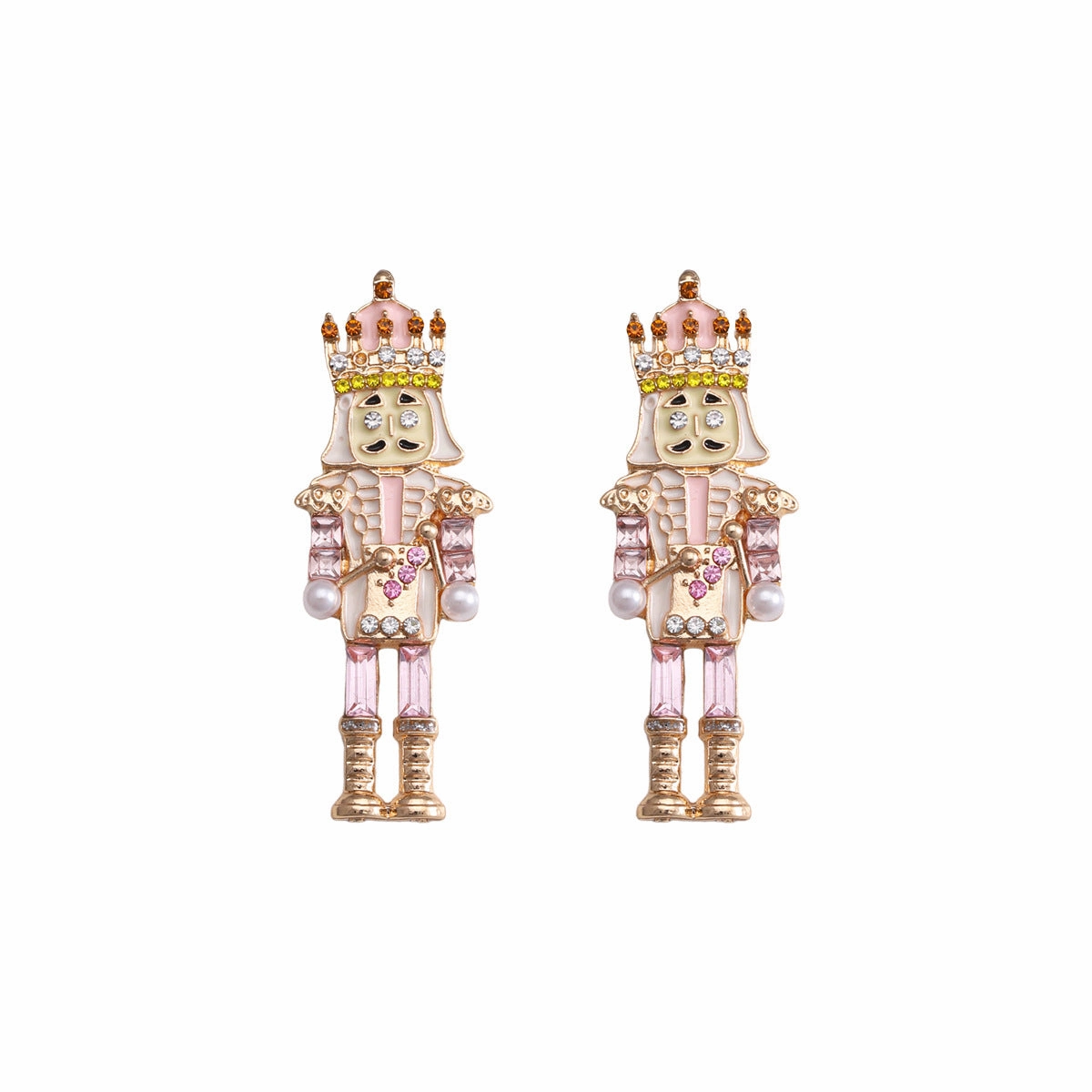 Wholesale Christmas Red Guards Diamond Drip Oil Earrings