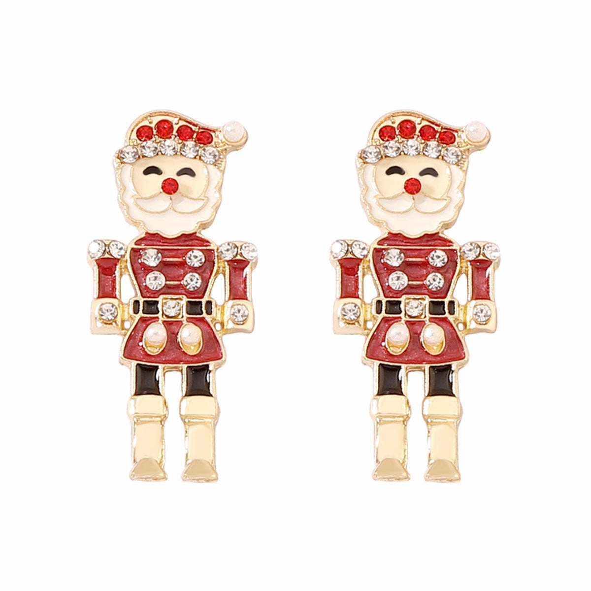 Wholesale Christmas Red Soldier Diamond Zinc Alloy Earrings
