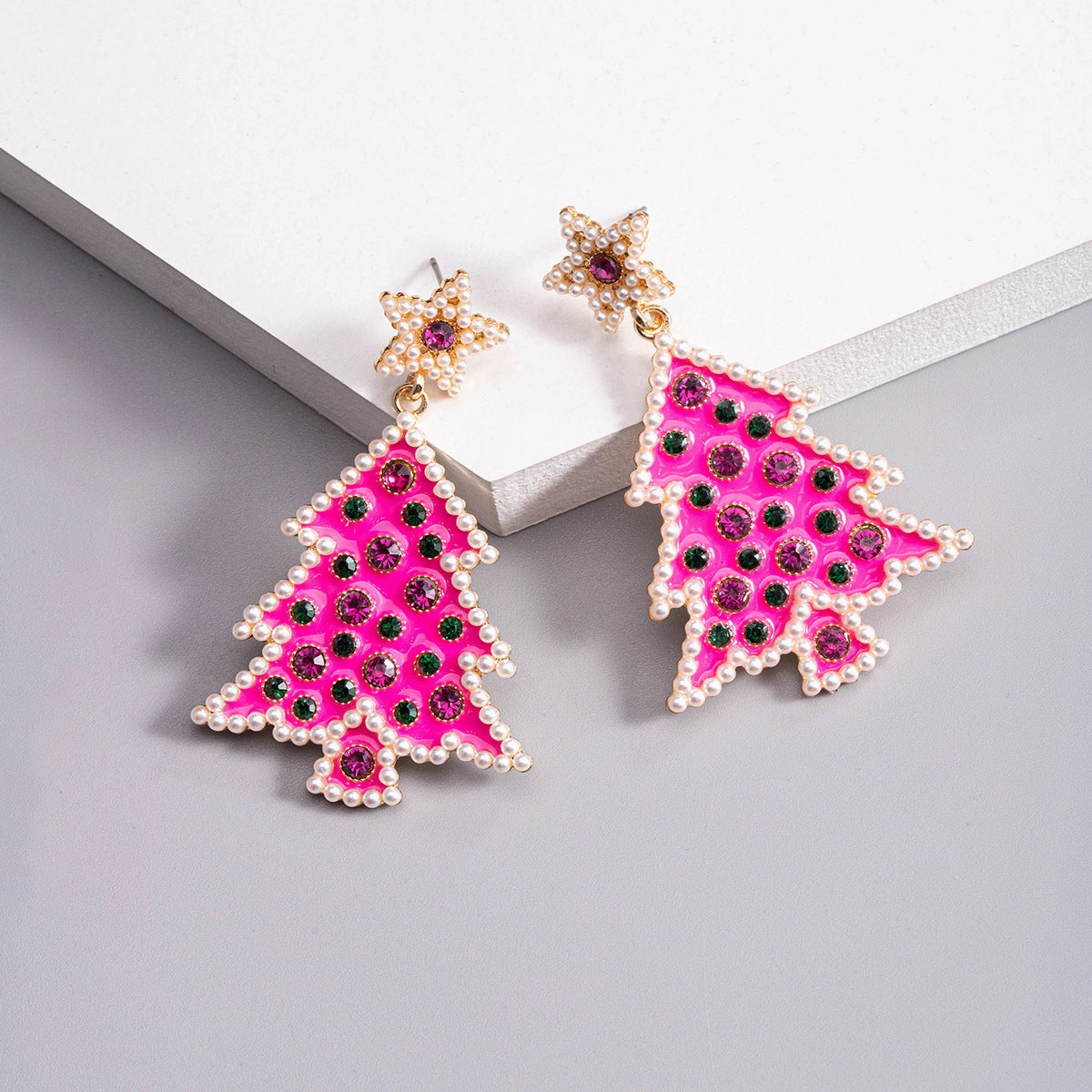 Wholesale Christmas Rice Ball Bow Knot Crutches Guard Christmas Tree Alloy Diamond Earrings