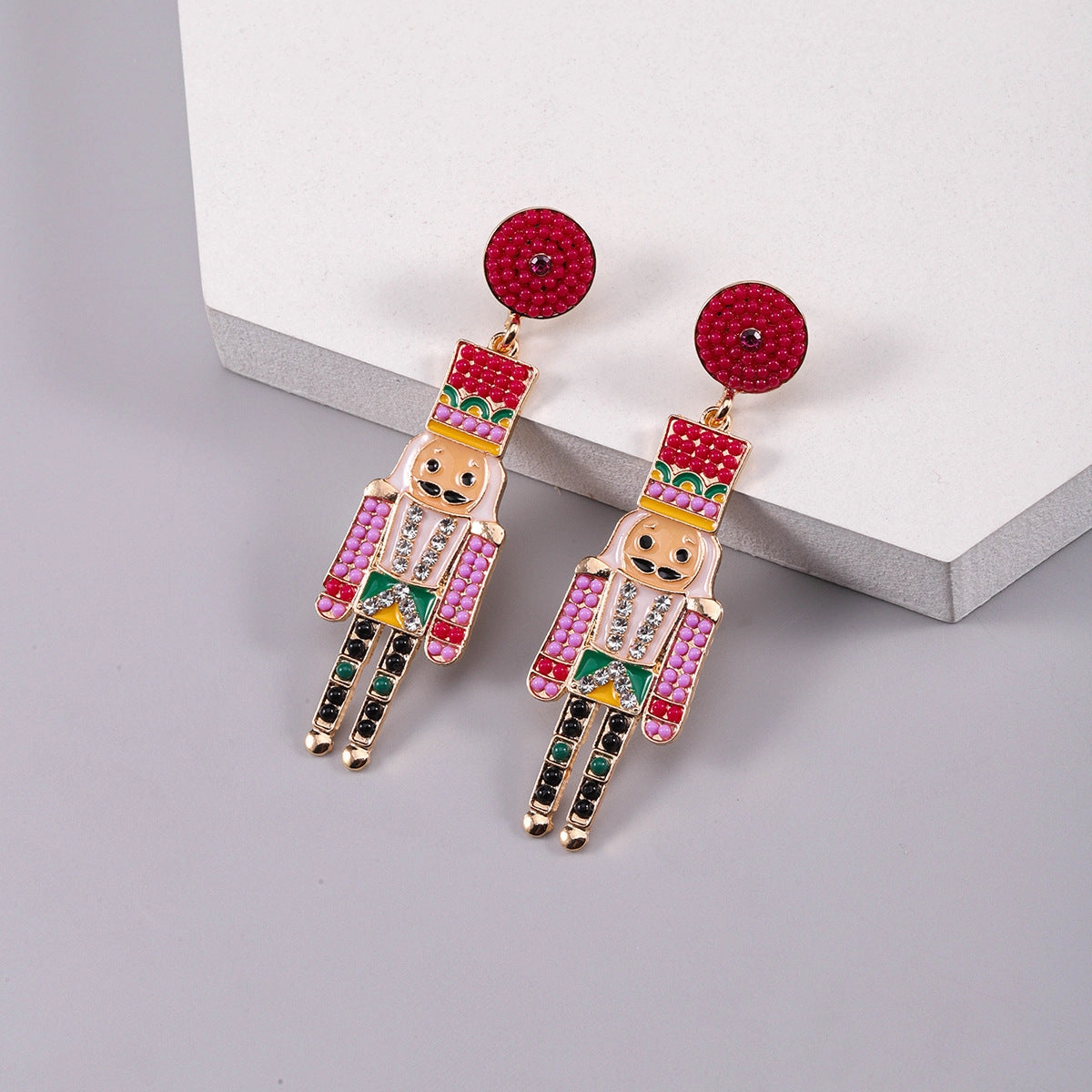 Wholesale Christmas Rice Ball Bow Knot Crutches Guard Christmas Tree Alloy Diamond Earrings