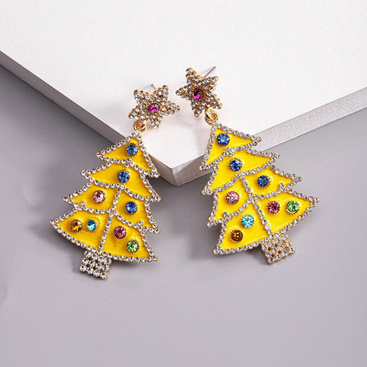 Wholesale Christmas Rice Ball Bow Knot Crutches Guard Christmas Tree Alloy Diamond Earrings