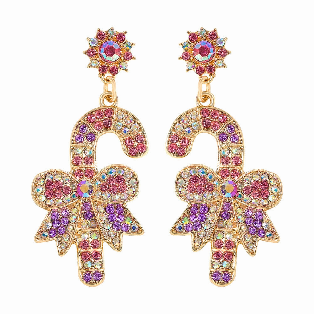 Wholesale Christmas Rice Ball Bow Knot Crutches Guard Christmas Tree Alloy Diamond Earrings