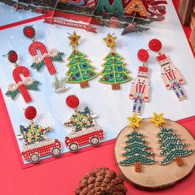 Wholesale Christmas Rice Ball Bow Knot Crutches Guard Christmas Tree Alloy Diamond Earrings