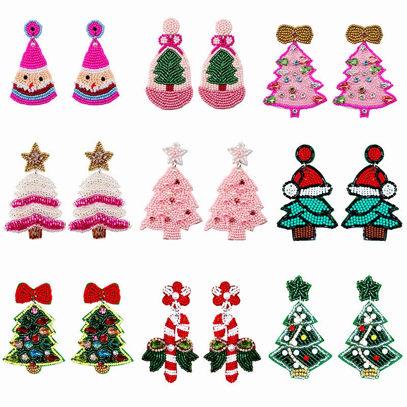 Wholesale Christmas Rice Bead Resin Earrings