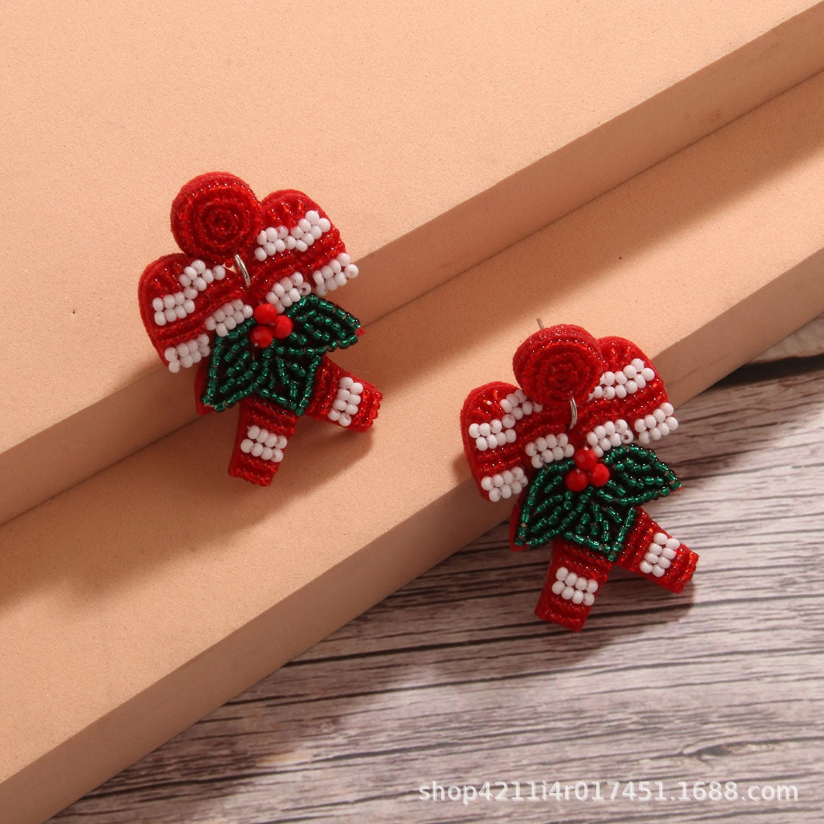 Wholesale Christmas Rice Beads Snowflake Walking Stick Fawn Rice Beads Hand-woven Earrings