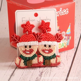 Wholesale Christmas Rice Beads Snowflake Walking Stick Fawn Rice Beads Hand-woven Earrings