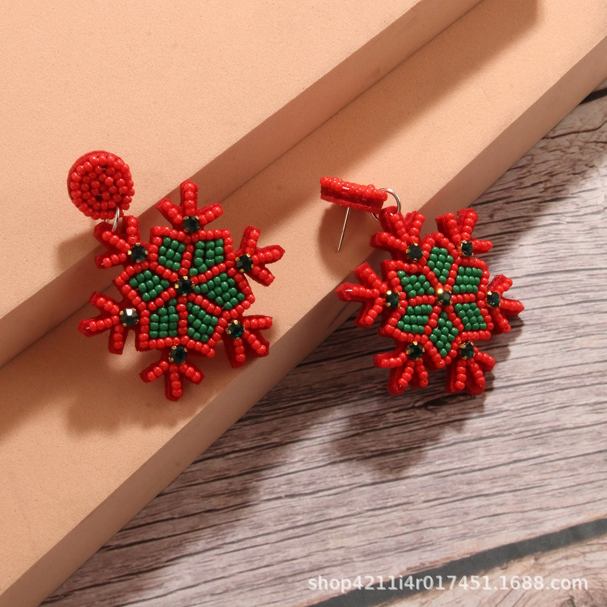 Wholesale Christmas Rice Beads Snowflake Walking Stick Fawn Rice Beads Hand-woven Earrings