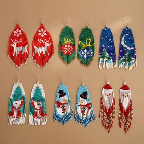 Wholesale Christmas Rice Beads Tassels Bohemian Style Handwoven Earrings