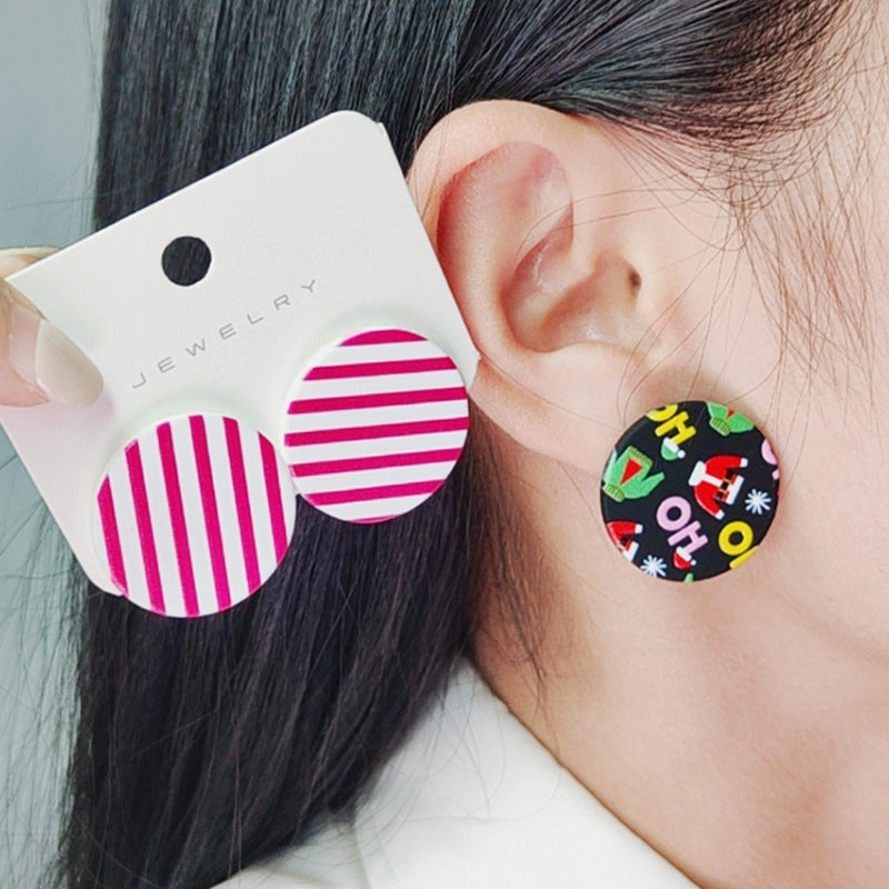 Wholesale Christmas Round Leopard Print Acrylic Earrings