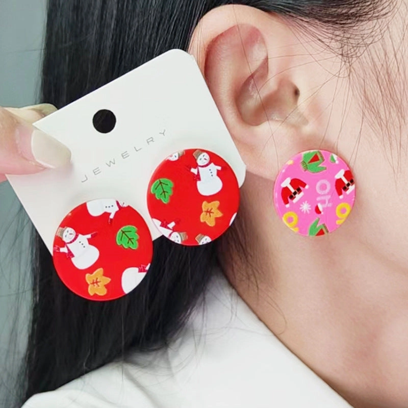 Wholesale Christmas Round Leopard Print Acrylic Earrings