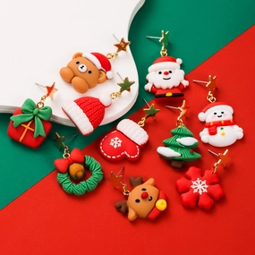 Wholesale Christmas S925 Silver Needle Earrings Asymmetric Elk Christmas Tree Elderly Snowflake Alloy Earrings