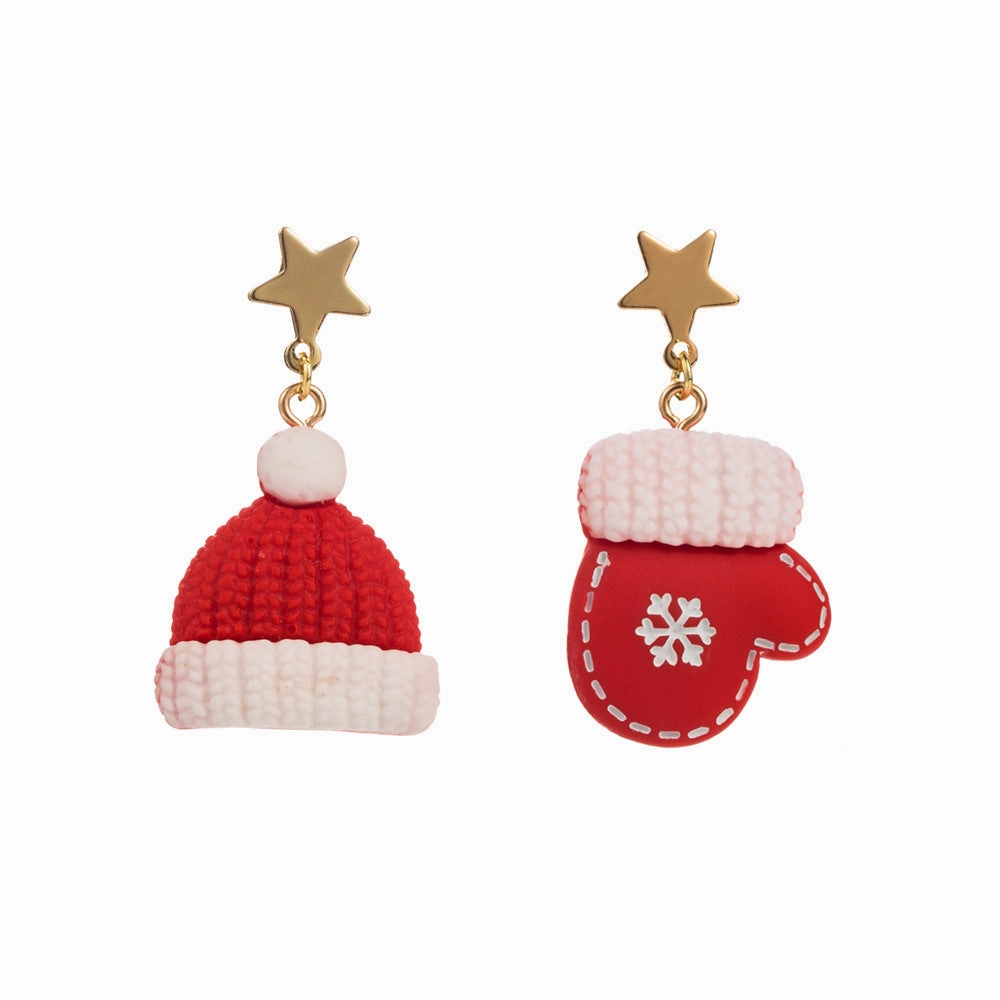 Wholesale Christmas S925 Silver Needle Earrings Asymmetric Elk Christmas Tree Elderly Snowflake Alloy Earrings