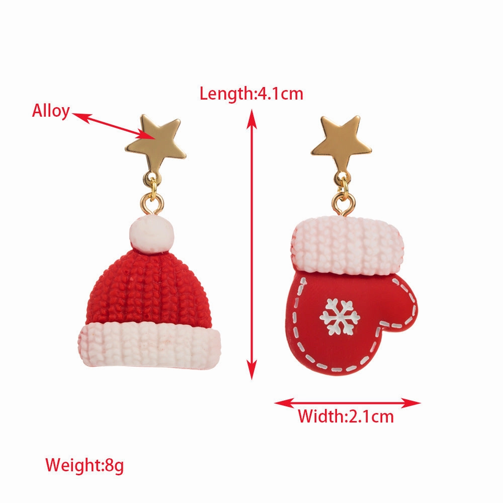 Wholesale Christmas S925 Silver Needle Earrings Asymmetric Elk Christmas Tree Elderly Snowflake Alloy Earrings