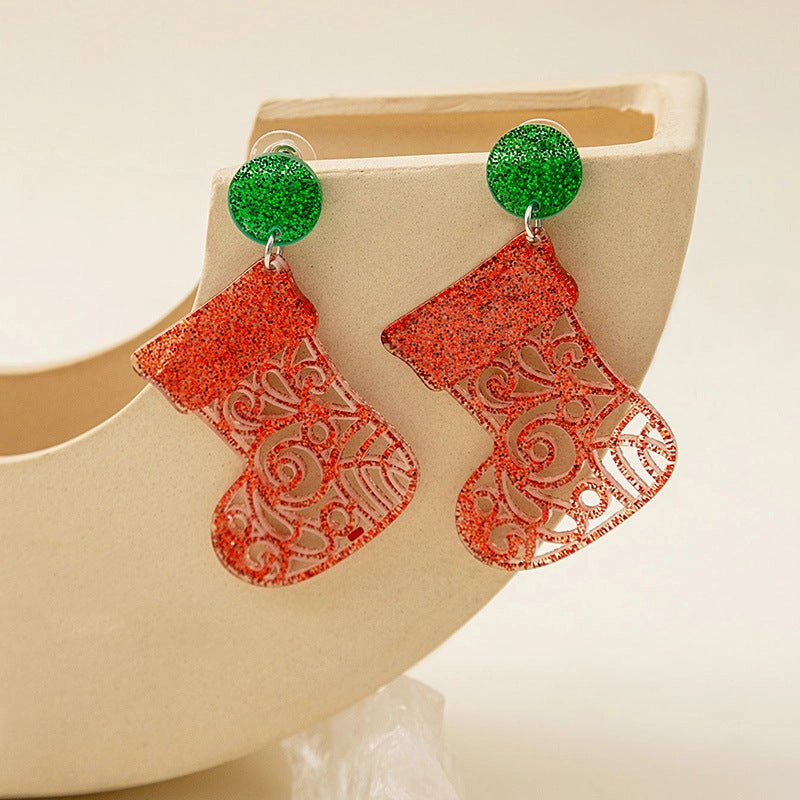 Wholesale Christmas Santa Claus Acrylic Snowflake Elk Hollow Earrings
