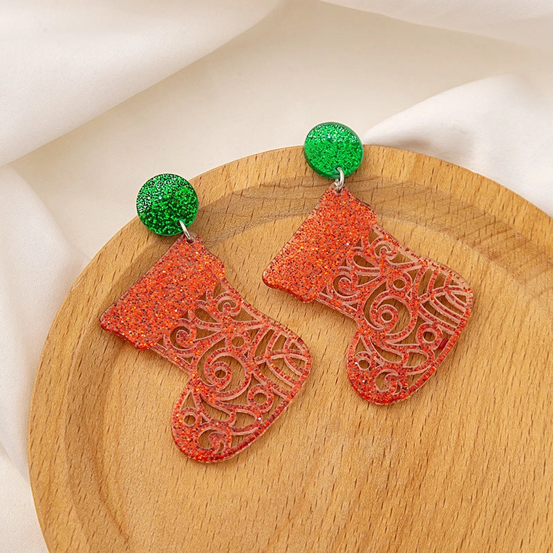 Wholesale Christmas Santa Claus Acrylic Snowflake Elk Hollow Earrings
