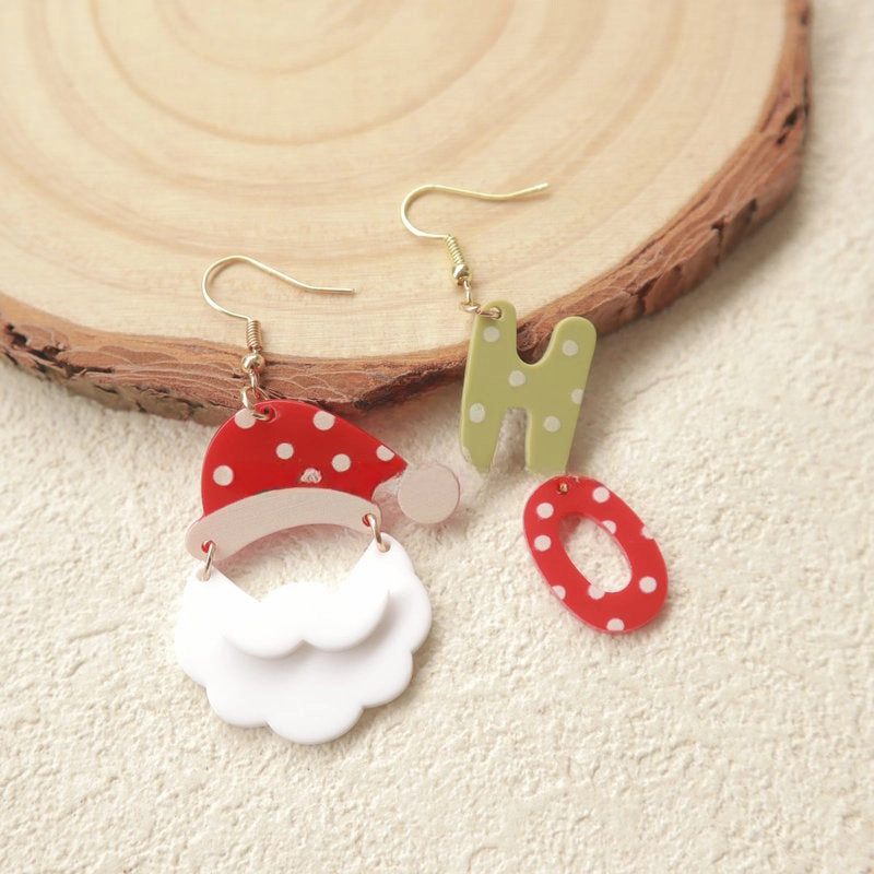Wholesale Christmas Santa Claus Christmas Hat HO Pok Dot Acrylic Earrings