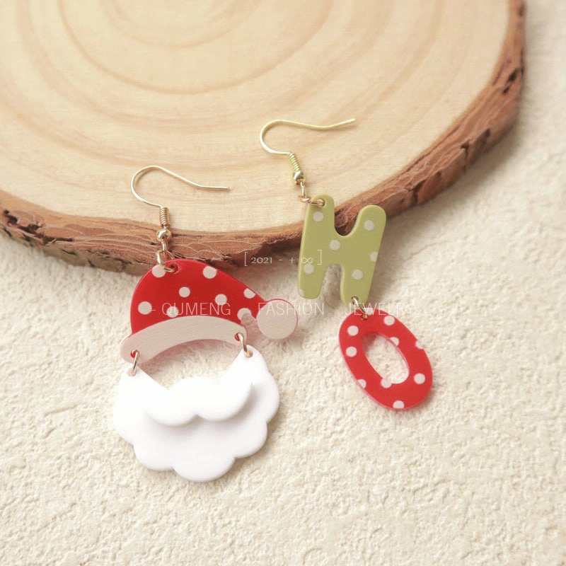 Wholesale Christmas Santa Claus Christmas Hat HO Pok Dot Acrylic Earrings